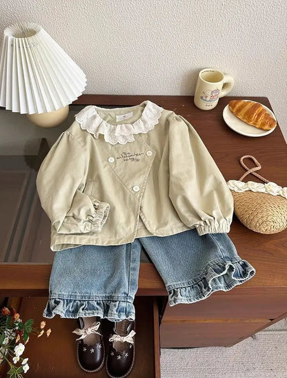 Girls' jeans, spring and autumn styles, children's casual loose wide leg pants, baby autumn clothes, versatile pants