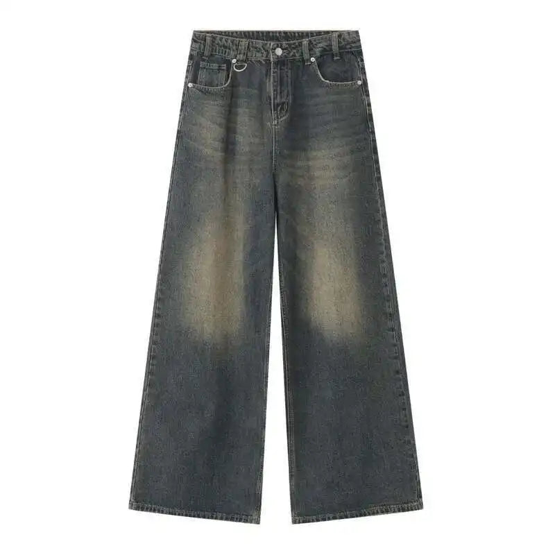 IEFB Vintage Camouflage Men's Jeans Fashion Washed Casual Wide Leg Denim Pants Autumn Winter Loose Male Trousers Old Blue 9C354