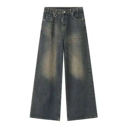 IEFB Vintage Camouflage Men's Jeans Fashion Washed Casual Wide Leg Denim Pants Autumn Winter Loose Male Trousers Old Blue 9C354