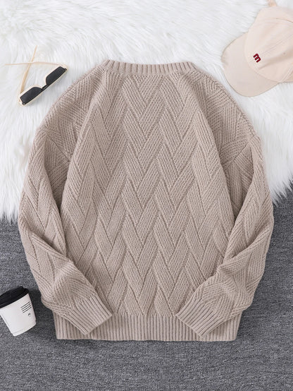 New Japanese-Style Round-Neck Couple's Sweater, Plain Knit, Casual Versatile Trendy Men's Long-Sleeve Sweater Top