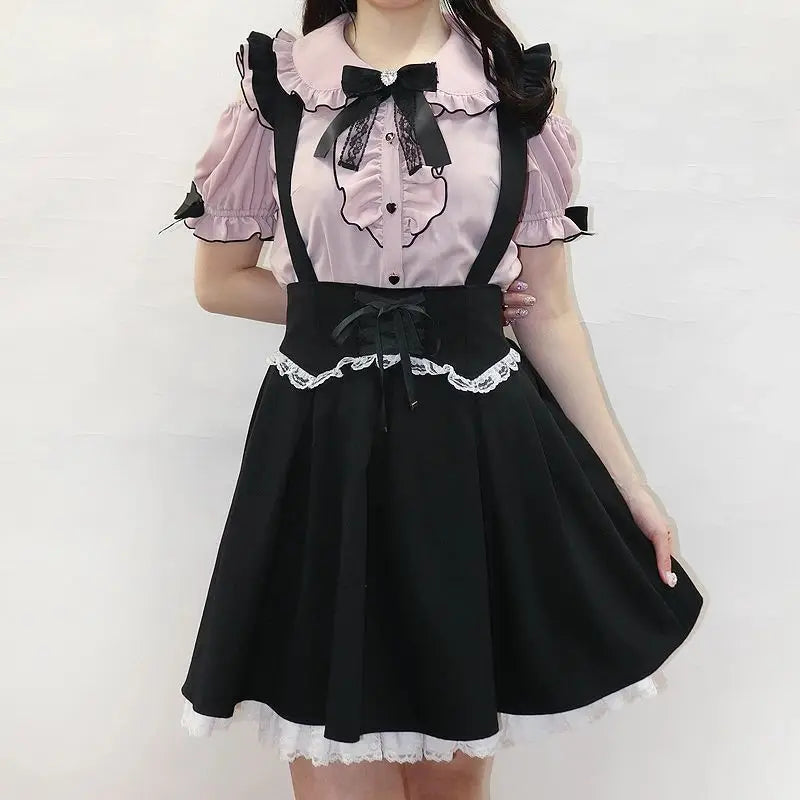 Sweet Lolita Fashion All Match Blouses Women Japanese Summer Y2k Aesthetic Ruffled Bow Shirts Girly Kawaii Patchwork Tops Blusas