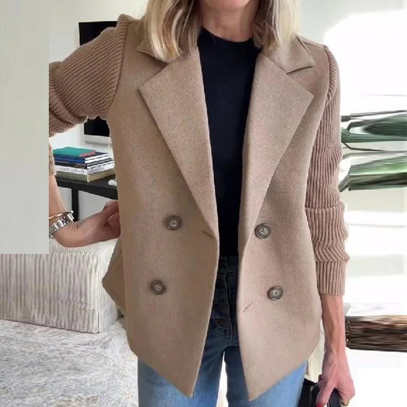 2025 Loungewear Jacket Women Spring Autumn Turn-Down Collar Simple Solid Patchwork Outerwear Long Sleeve Elegant Coat Streetwear