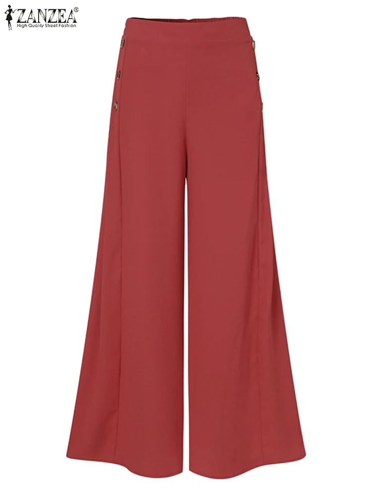 2025 Autumn Casual Suit Pants ZANZEA Elegant OL Women Wide Leg Pant Capris Solid Trouser Oversized High Waist Pantalon Palazzo