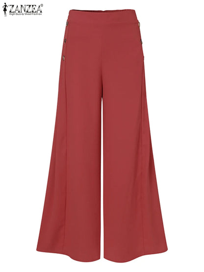 2025 Autumn Casual Suit Pants ZANZEA Elegant OL Women Wide Leg Pant Capris Solid Trouser Oversized High Waist Pantalon Palazzo