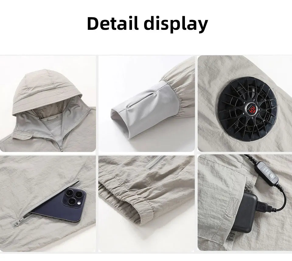 Summer Sunscreen Hooded Fan Clothes Cooling Vest Men Air Conditioning Clothes Women Fan Jacket Cycling Cooling Clothes To Hiking