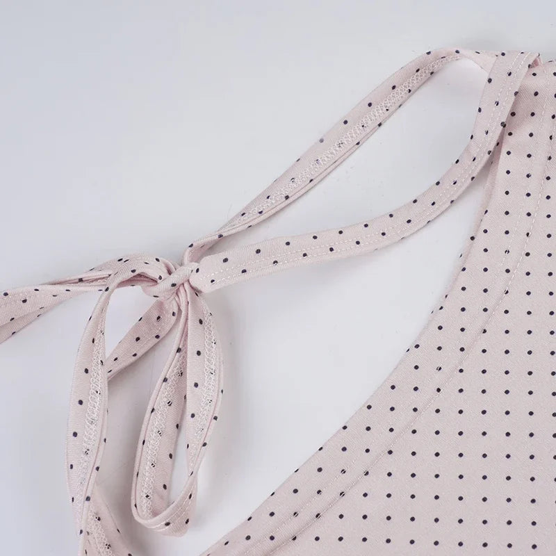 Fashion Polka Dot Prints Slim Fit Folds Women T-Shirts Sweet Cute Chic Design One-Shoulder Summer Shirts