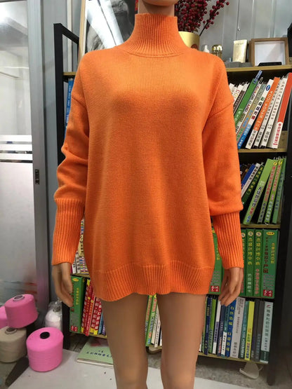 Original Light Luxury O-neck Knit Sweater Autumn And Winter Women's Elegant Loose Mock Neck Solid Color Warm Outerwear Sweater