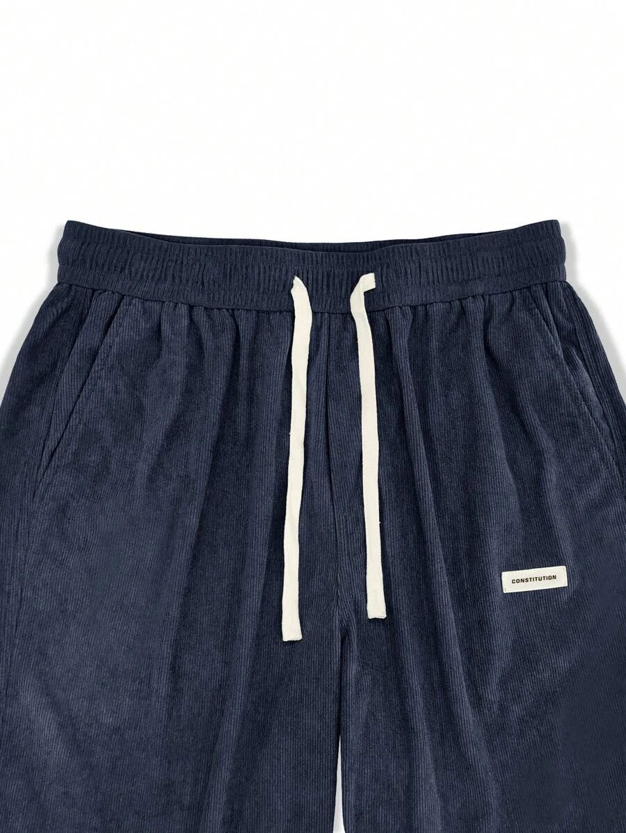 Men's Corduroy Straight Leg Casual Pants Drawstring Elastic Waist Outdoor Streetwear Winter Warm Autumn Sport Thermal Trousers