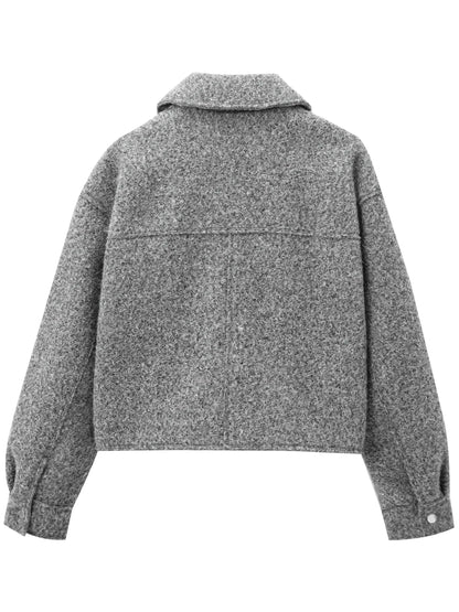 XNWMNZ 2024 Women's Fashion Autumn/Winter crop jacket Women Retro lapel neck long sleeve flaps patch pockets zipper female coat