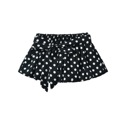 2025 Sexy Black White Polka Dot Halter Tank Top + Tie Bow Sashes Elastic Waist Ruched Ball Gown BUD Mini Skirt 2 Pieces 1 Set