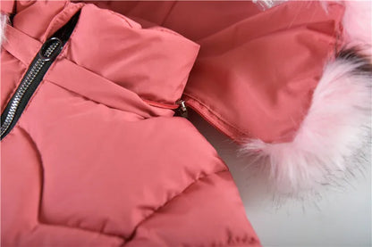 5-14 Years Old Winter Boys Girls Jacket Long Style Hooded Fur Collar Colorful Heavy Coat For Kids Children Outerwear