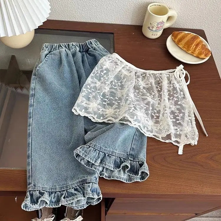 Girls' jeans, spring and autumn styles, children's casual loose wide leg pants, baby autumn clothes, versatile pants