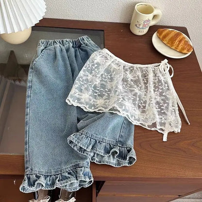 Girls' jeans, spring and autumn styles, children's casual loose wide leg pants, baby autumn clothes, versatile pants