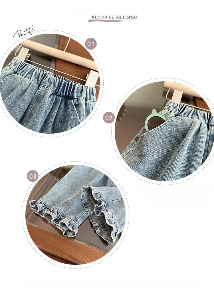 Girls' jeans, spring and autumn styles, children's casual loose wide leg pants, baby autumn clothes, versatile pants