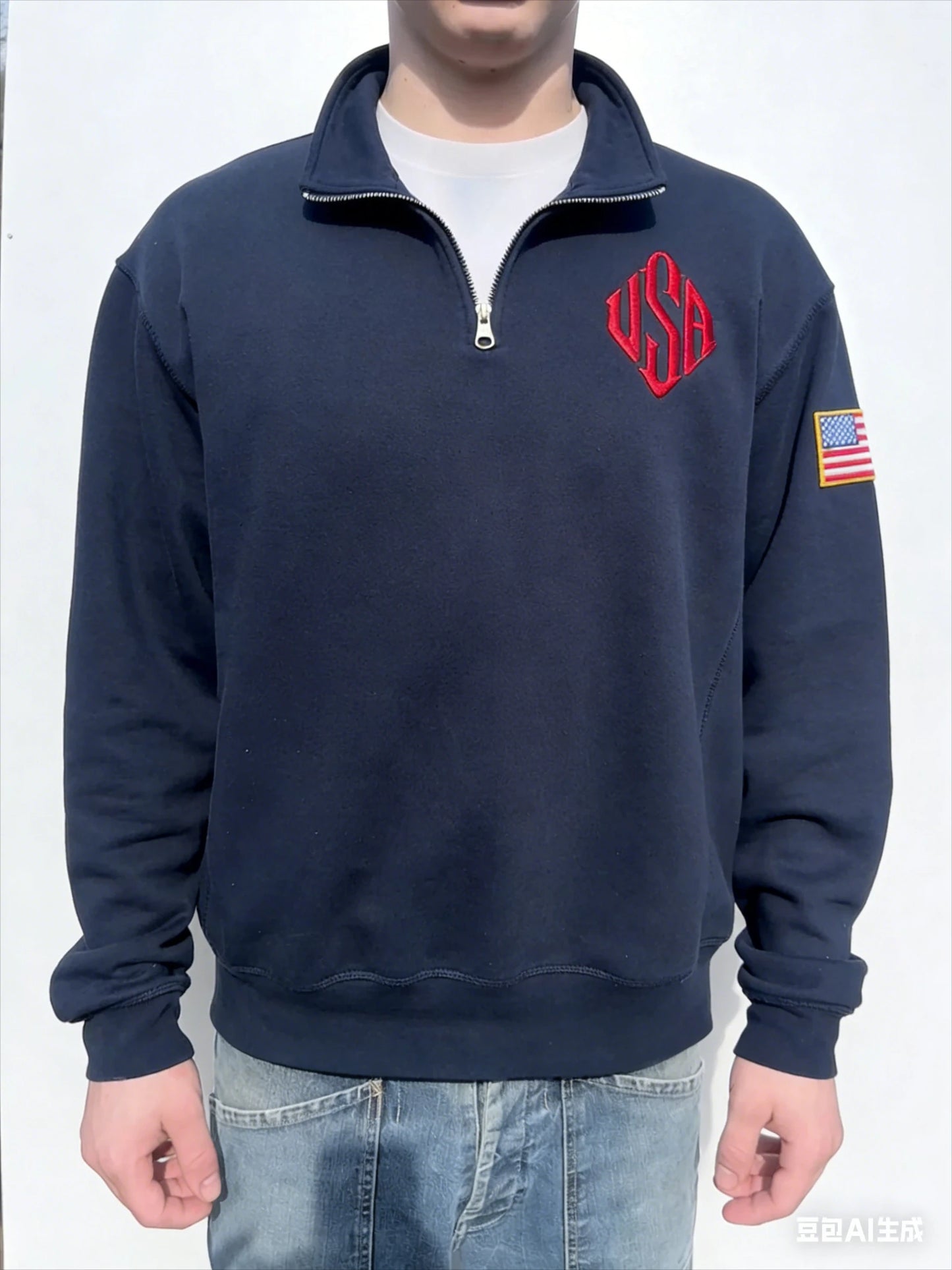 Y2K Fashionable Loose Jacket Exquisite USA Embroidered Short Zipper Men's Clothing Casual Hoodies Retro Unisex Cotton StreetWear
