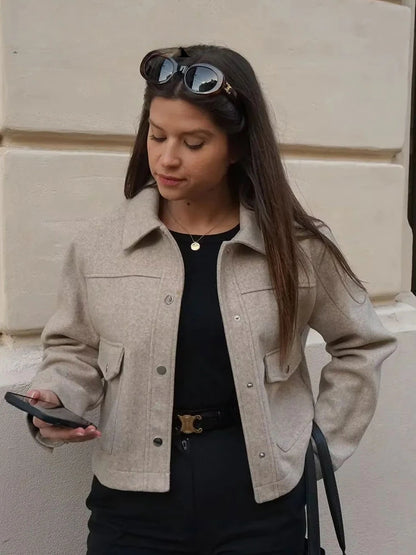Jackets For Womens Autumn Fashion Solid Front Pockets Button Long Sleeve Jacket Elegant Woman Casual Outerwear Coat