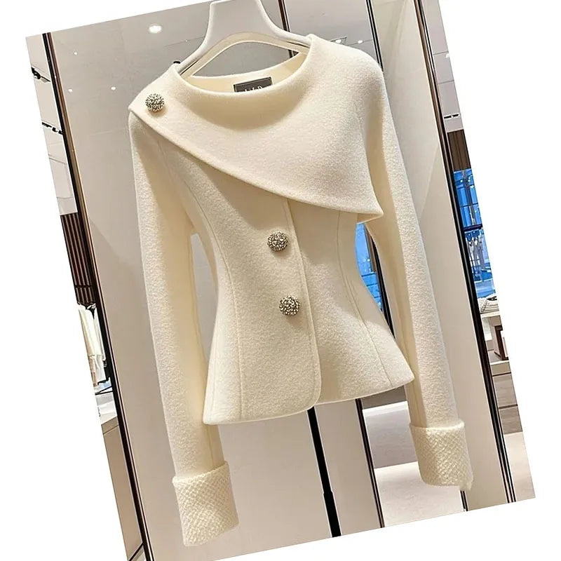 Autumn 2024 Women Woolen Coat Exploded With A Unique Sense Of High Quality Super Good-Looking Temperament Fashionable Beige Coat