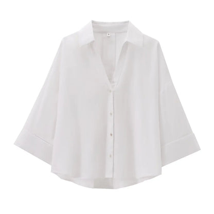 HH 2025 Casual Women Soild Linen Loose Shirt Summer Female Lapel Collar Long Sleeve Oversized Office Wear Lady Blouse