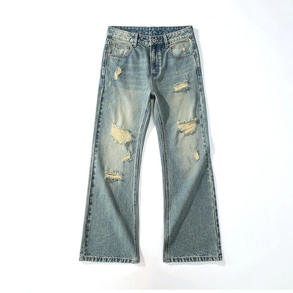 KSTUN Flared Jeans Men Booocut Jean Streetwear Denim Pants Ripped Hollow Out Vintage Jeans Men Distressed Frayed Americian Style
