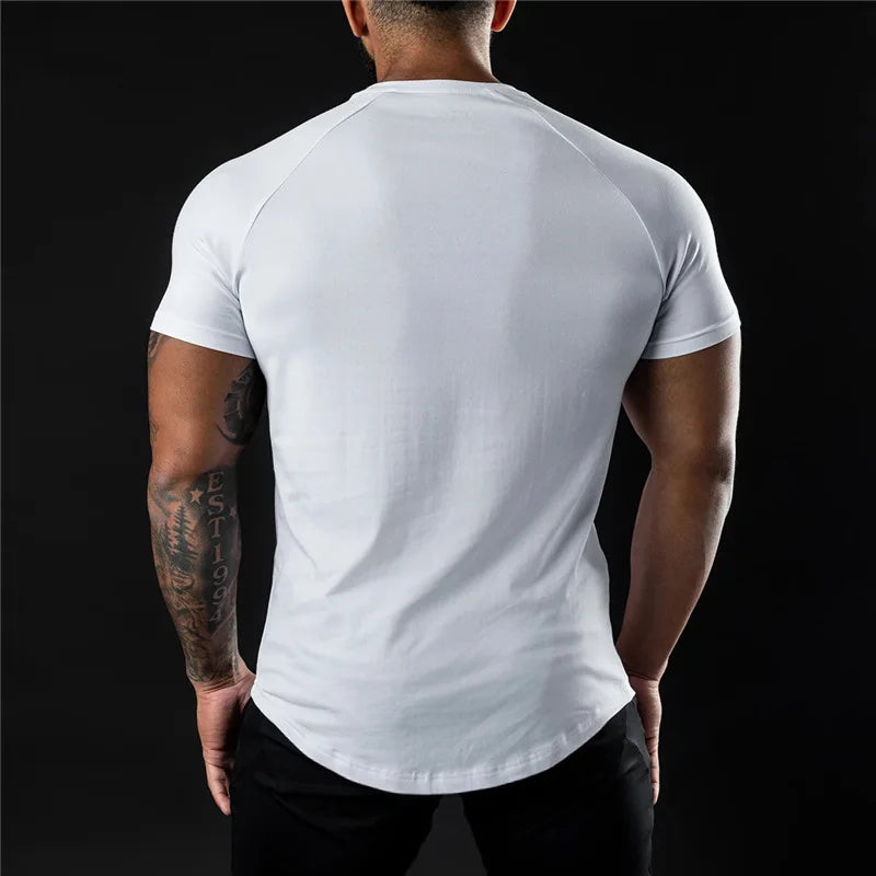Men Cotton Gym t-Shirt Short Sleeve t-Shirts Male Round Neck Casual Tops Slim Fit t Shirt Breathable Soild Tee Shirt Man Clothes