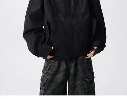 WTHT Fashion Men‘s Plush Spliced Thicken Design Loose Coats Trendy 2025 Autumn Solid Color Laple Casual Jackets Male 2A2218