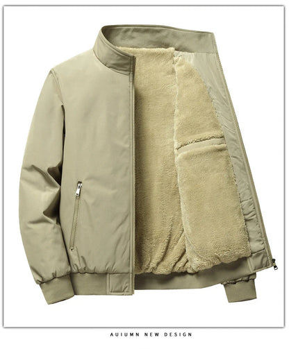 BROWON Winter Clothes Men Jacket Business Casual Solid Thick Fleece Jacket for Men Stand Collar Oversized 8xl Outerwear Coats