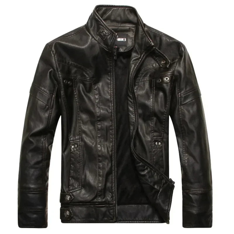 Coat Male vintage Casual Motor Biker Faux Leather Jacket Men Motorcycle Slim Fleece Jackets Autumn Winter Fashion Leather Jacket