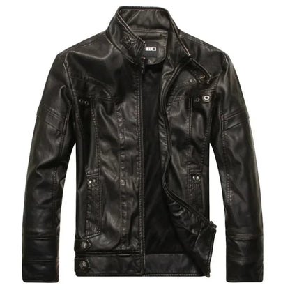 Coat Male vintage Casual Motor Biker Faux Leather Jacket Men Motorcycle Slim Fleece Jackets Autumn Winter Fashion Leather Jacket