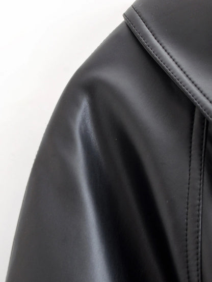 HH Women Vintage Motorcycle Jacket With Belt Faux Leather Trench Coat Long Sleeve Lapel Zipper Jacket Autumn High Street Outwear