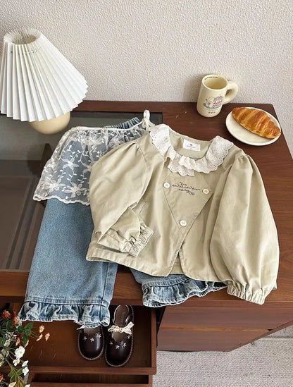 Girls' jeans, spring and autumn styles, children's casual loose wide leg pants, baby autumn clothes, versatile pants