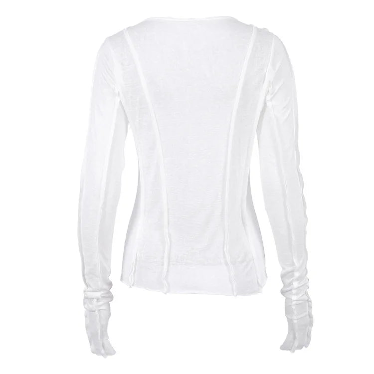White O-Neck Women'S T-Shirt 2022 Elegant Yellow Long Sleeve Fall Tee Shirt Casual Slim Elastic Solid Top Female