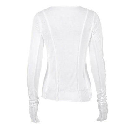 White O-Neck Women'S T-Shirt 2022 Elegant Yellow Long Sleeve Fall Tee Shirt Casual Slim Elastic Solid Top Female