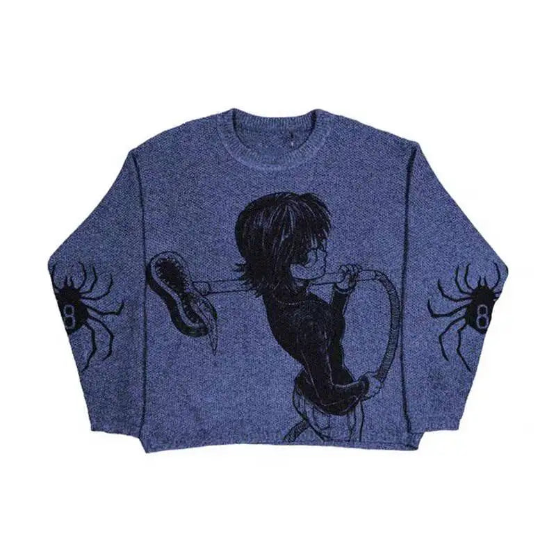 2024 Autumnand Y2k Streetwear Men New Retro Punk Pattern Sweater Loose Versatile Sweater For Men And Women Long Sleeve Sweater