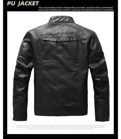 Coat Male vintage Casual Motor Biker Faux Leather Jacket Men Motorcycle Slim Fleece Jackets Autumn Winter Fashion Leather Jacket