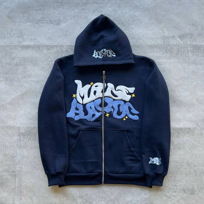 Retro Star and Letter Printed Zipper Hoodies 2025 Spring Autumn Harajuku Y2K Women and Men Fashion Hip Hop Long Sleeve Hooded