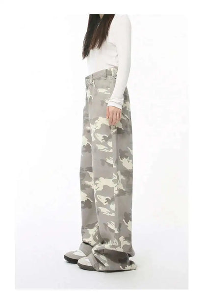 IEFB High Street Men's Denim Pants Camouflage Casaul Straight Bottom Simple Wide Leg Loose Trousers Spring Stylish 2026 9C354