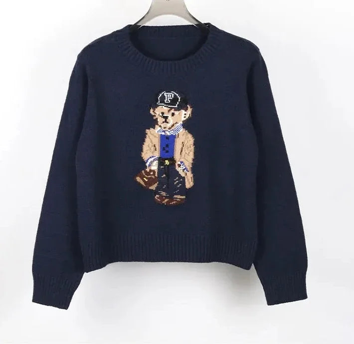 Crochet Bear Knit Sweater Pullover Women Jacquard Knitwear 2026 Autumn Winter Tops Coat Luxury Designer Brand Women Clothin