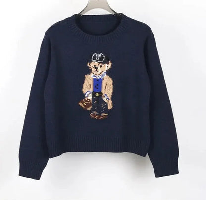 Crochet Bear Knit Sweater Pullover Women Jacquard Knitwear 2026 Autumn Winter Tops Coat Luxury Designer Brand Women Clothin
