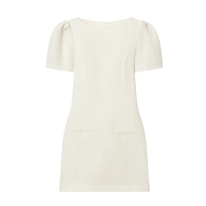 ETJ 2025 women's new products are elegant and stylish Short dress with a boat neck and short sleeves with pleats  black dress