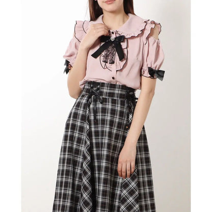 Sweet Lolita Fashion All Match Blouses Women Japanese Summer Y2k Aesthetic Ruffled Bow Shirts Girly Kawaii Patchwork Tops Blusas