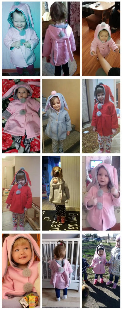 Baby Girls Jacket in Spring Rabbit Ears Coat Children Clothes Outerwear Autumn Kids Warm Cotton Dress Jacket Infant Girl Coat