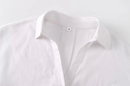 HH 2025 Casual Women Soild Linen Loose Shirt Summer Female Lapel Collar Long Sleeve Oversized Office Wear Lady Blouse