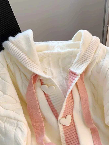 Cute Sweet Cardigan Sweaters Women Lazy Wind White Knitted Coats Long Sleeve Loose Female Japan Kawaii Elegant Hooded Tops