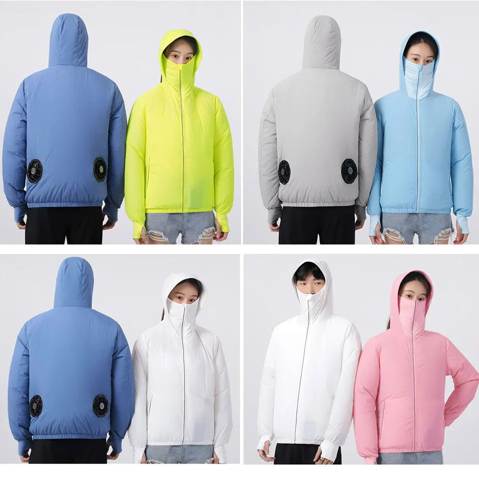 Summer Sunscreen Hooded Fan Clothes Cooling Vest Men Air Conditioning Clothes Women Fan Jacket Cycling Cooling Clothes To Hiking