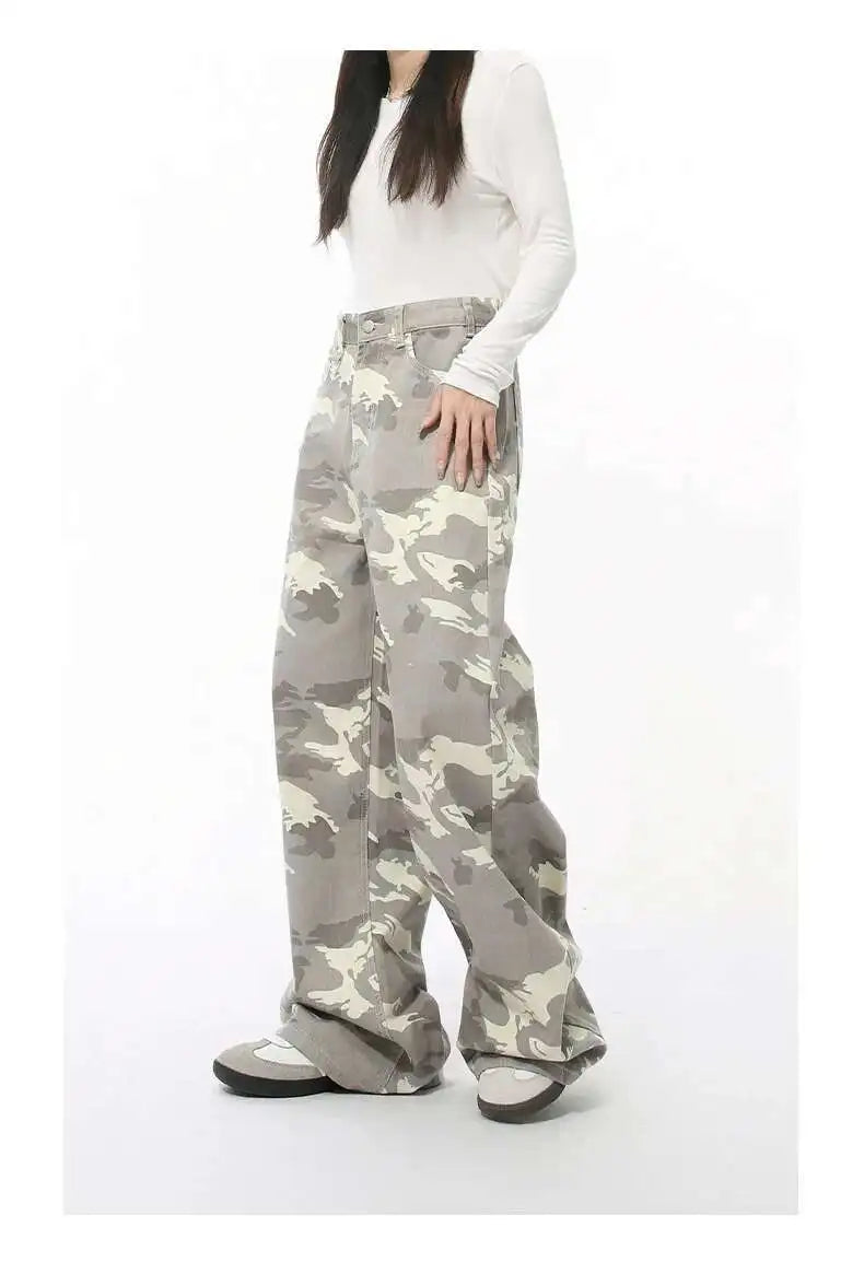 IEFB High Street Men's Denim Pants Camouflage Casaul Straight Bottom Simple Wide Leg Loose Trousers Spring Stylish 2026 9C354