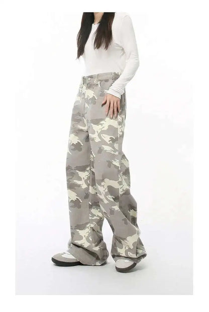 IEFB High Street Men's Denim Pants Camouflage Casaul Straight Bottom Simple Wide Leg Loose Trousers Spring Stylish 2026 9C354