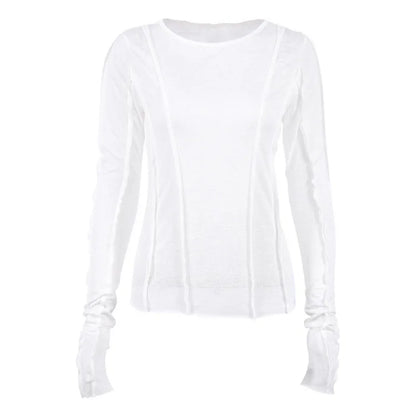 White O-Neck Women'S T-Shirt 2022 Elegant Yellow Long Sleeve Fall Tee Shirt Casual Slim Elastic Solid Top Female