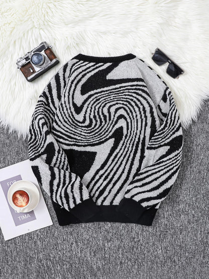 New Popular Autumn and Winter Maze Jacquard Pattern Pullover Sweater Casual Round Neck Contrast Color Knitted Men's Pullover