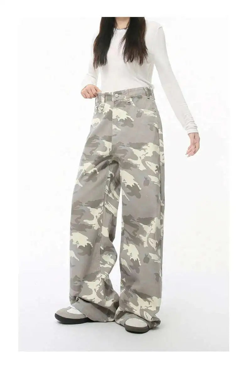 IEFB High Street Men's Denim Pants Camouflage Casaul Straight Bottom Simple Wide Leg Loose Trousers Spring Stylish 2026 9C354