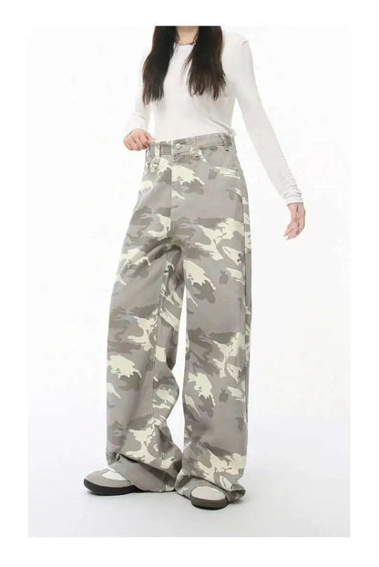 IEFB High Street Men's Denim Pants Camouflage Casaul Straight Bottom Simple Wide Leg Loose Trousers Spring Stylish 2026 9C354